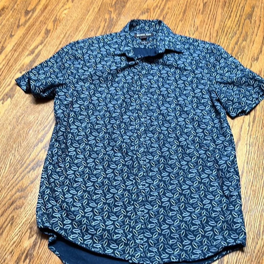 Michael‎ Kors Navy Short Sleeve Leaf Print Shirt